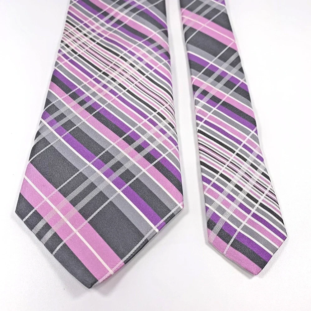 Ted Baker London Mens Tie Pink Gray Striped Design 100% Silk USA‎ NWT